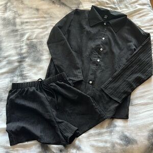 SHEIN black button up short set